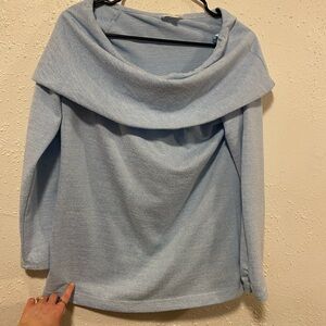Haven well with in light blue cowl neck sweater
